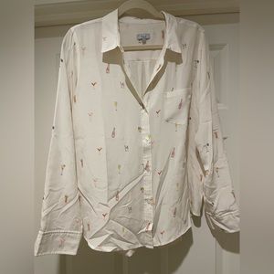 Rails silk blouse with happy hour/drinks pattern (M)